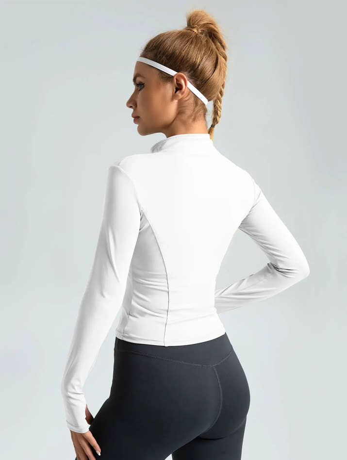 High Quality Waist Slimming Training Tops Women's Tight Stand Collar Full Zipper long Sleeves Fitness Running Yoga shirts - Avero