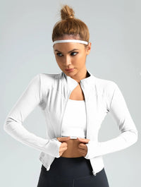 High Quality Waist Slimming Training Tops Women's Tight Stand Collar Full Zipper long Sleeves Fitness Running Yoga shirts - Avero