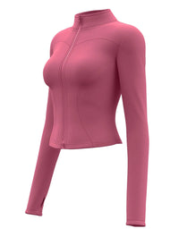 High Quality Waist Slimming Training Tops Women's Tight Stand Collar Full Zipper long Sleeves Fitness Running Yoga shirts - Avero