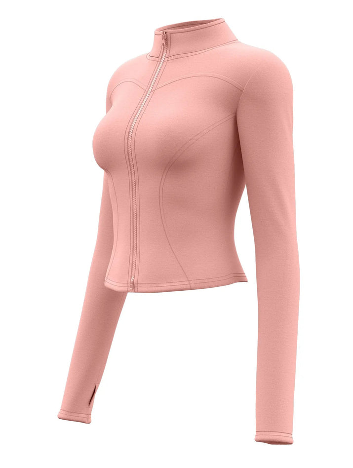 High Quality Waist Slimming Training Tops Women's Tight Stand Collar Full Zipper long Sleeves Fitness Running Yoga shirts - Avero