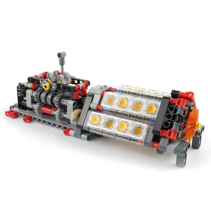 High - Tech Transparent V16 Engine Building Blocks 6 - Speed Transmission Mechanical Assembly Bricks Creative Toy - Avero