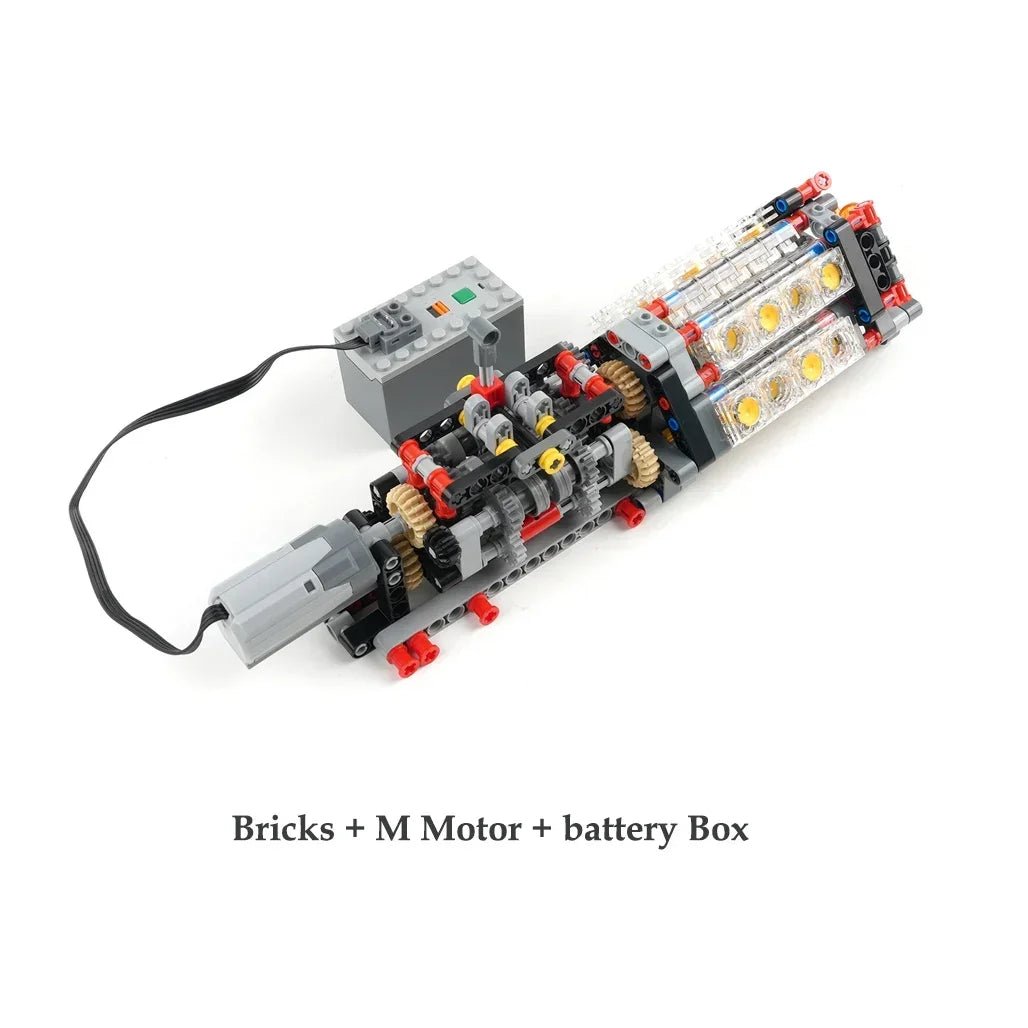 High - Tech Transparent V16 Engine Building Blocks 6 - Speed Transmission Mechanical Assembly Bricks Creative Toy - Avero