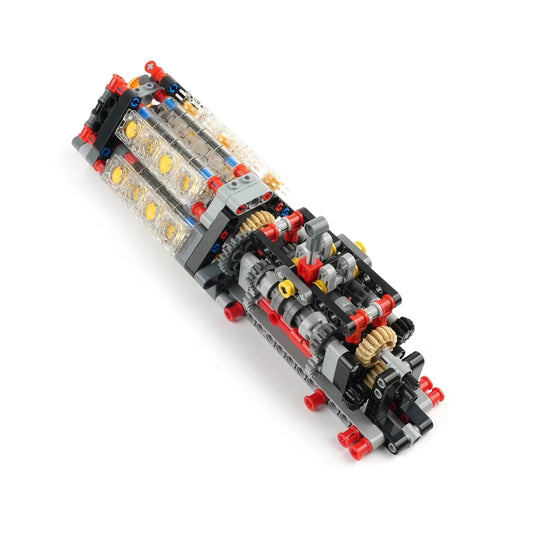 High - Tech Transparent V16 Engine Building Blocks 6 - Speed Transmission Mechanical Assembly Bricks Creative Toy - Avero