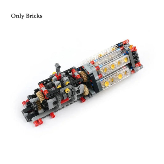 High - Tech Transparent V16 Engine Building Blocks 6 - Speed Transmission Mechanical Assembly Bricks Creative Toy - Avero
