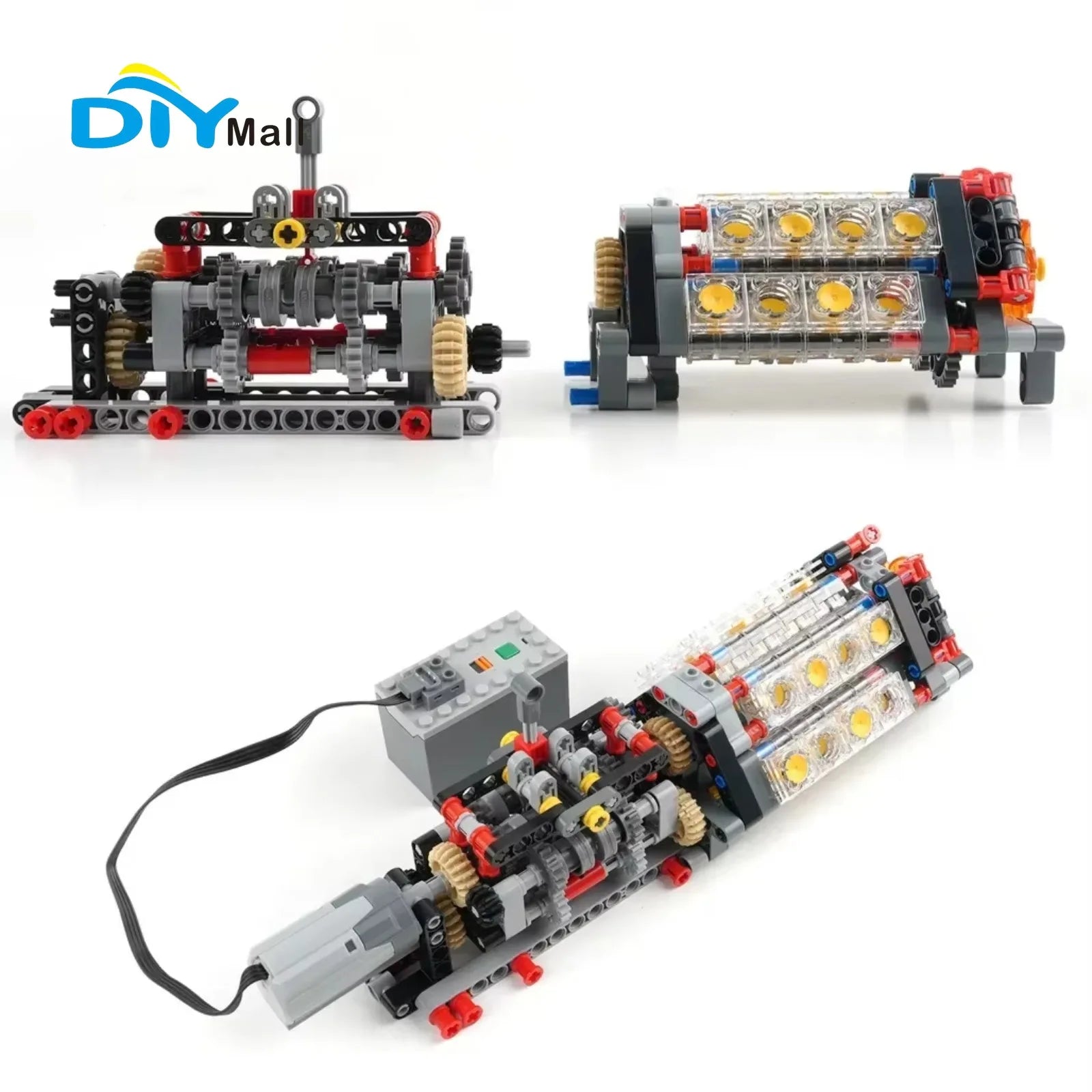 High - Tech Transparent V16 Engine Building Blocks 6 - Speed Transmission Mechanical Assembly Bricks Creative Toy - Avero