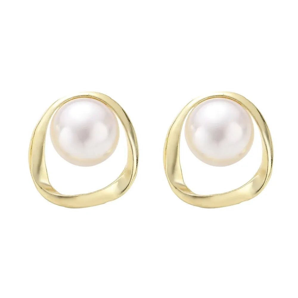 Imitation Pearl Earring for Women Gold Color Round Stud Earrings Korean Delicate Irregular Design Unusual Fashion Jewelry - Avero