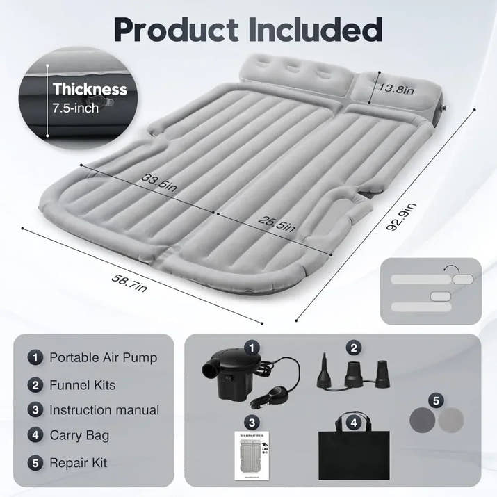 Inflatable Camping Air Mattress Car Bed Mattress Outdoor Travel Camping Air Bed with Built - in Pump Air Couch Mat F - Avero