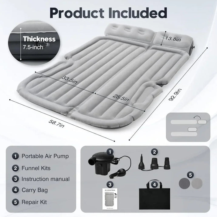 Inflatable Camping Air Mattress Car Bed Mattress Outdoor Travel Camping Air Bed with Built - in Pump Air Couch Mat F - Avero