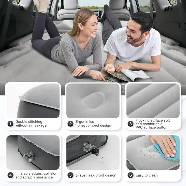 Inflatable Camping Air Mattress Car Bed Mattress Outdoor Travel Camping Air Bed with Built - in Pump Air Couch Mat F - Avero