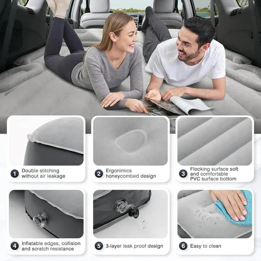 Inflatable Camping Air Mattress Car Bed Mattress Outdoor Travel Camping Air Bed with Built - in Pump Air Couch Mat F - Avero