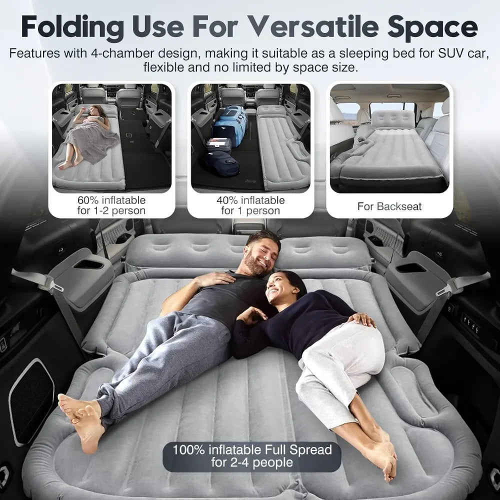 Inflatable Camping Air Mattress Car Bed Mattress Outdoor Travel Camping Air Bed with Built - in Pump Air Couch Mat F - Avero