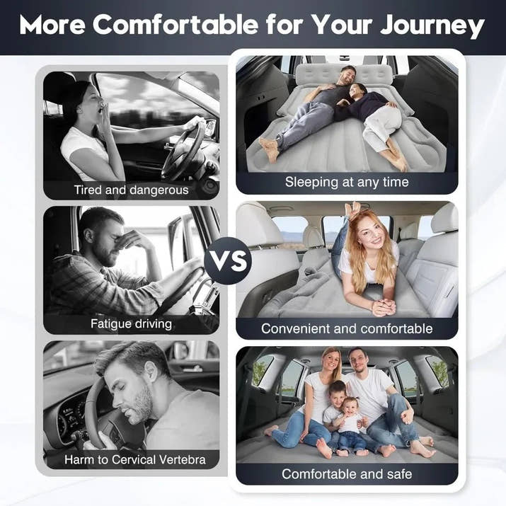 Inflatable Camping Air Mattress Car Bed Mattress Outdoor Travel Camping Air Bed with Built - in Pump Air Couch Mat F - Avero