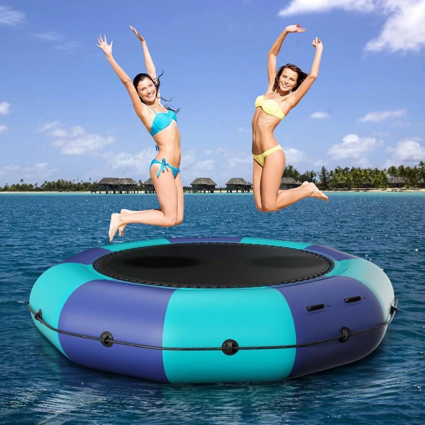 Inflatable Water Trampoline for Lake, Recreational Floating Water Bouncer with 500W Electric Inflator & Rope Ladder - Avero
