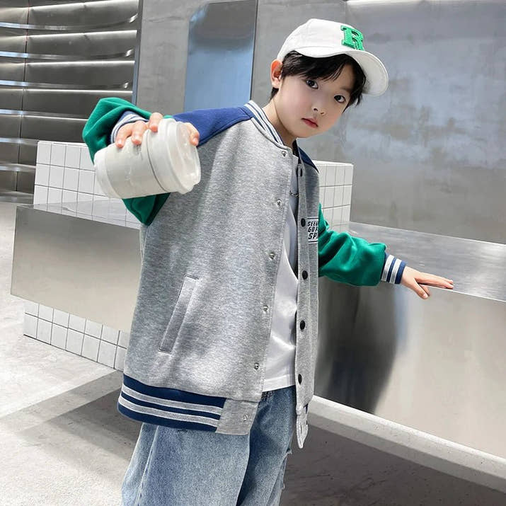 Kids Boys Autumn Sports Clothing Baseball Jacket Trendy 2025 New Children's Outerwear Crew Neck Sporty Coat 5 7 9 11 13 14 Years - Avero