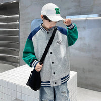 Kids Boys Autumn Sports Clothing Baseball Jacket Trendy 2025 New Children's Outerwear Crew Neck Sporty Coat 5 7 9 11 13 14 Years - Avero