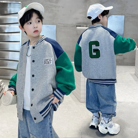 Kids Boys Autumn Sports Clothing Baseball Jacket Trendy 2025 New Children's Outerwear Crew Neck Sporty Coat 5 7 9 11 13 14 Years - Avero