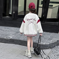 Kids Casual Spring Autumn Clothing Baseball Jacket with Bows for Girls Sports Baseball Shirt Coat Child Sporty Outerwear Tops - Avero