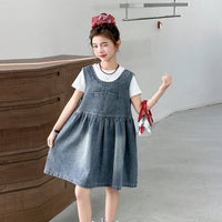 Kids Fashion Reversible Clothes Loose Fit Sleeveless Denim Vest Dress with Bow for Teens Girl Street Outfit Child Jeans Dress - Avero