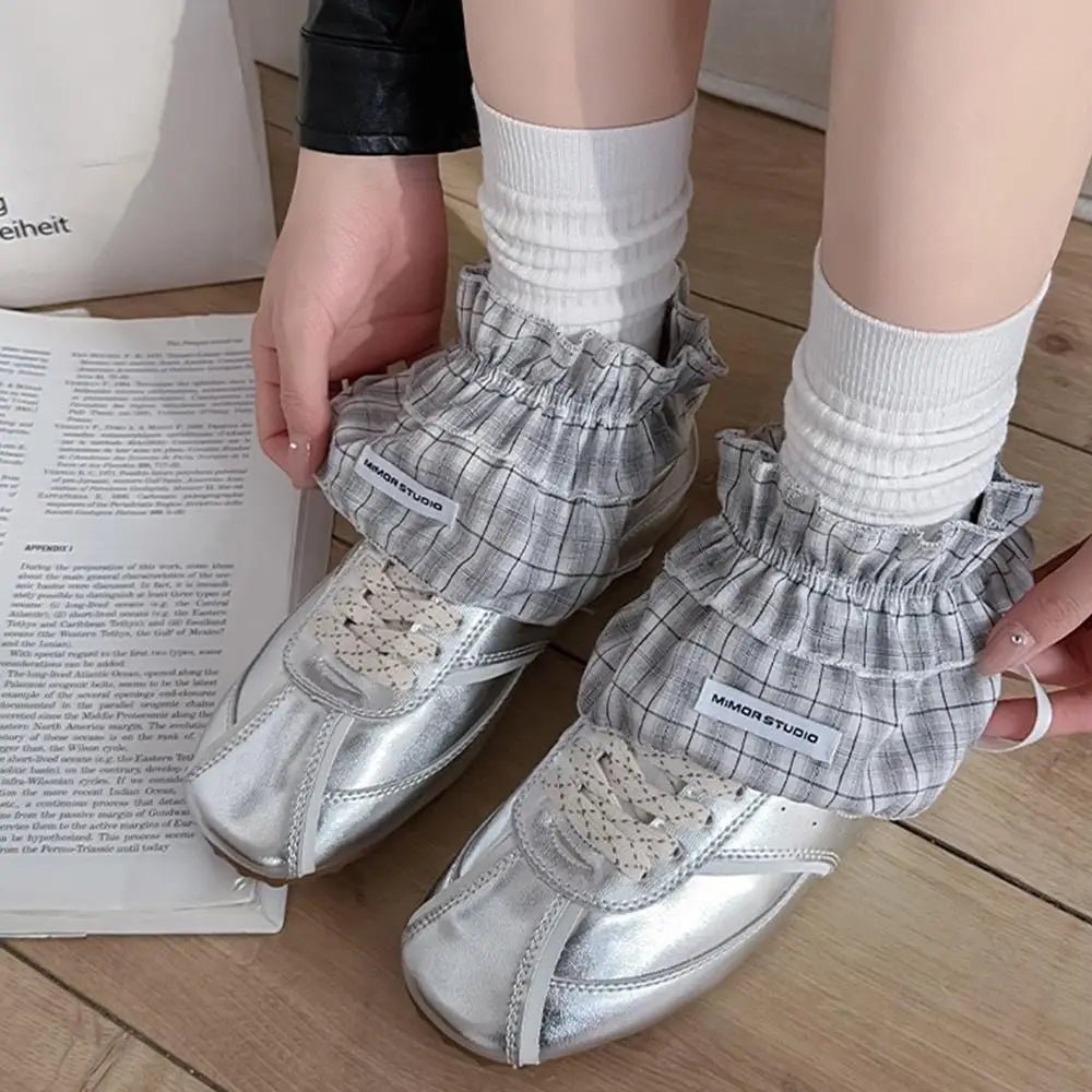 Korean Fashion White Lace Lolita Shoes Cover socks Women's Ins Home Warm Footwear Ballet Style over Shoes Socks - Avero