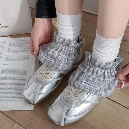 Korean Fashion White Lace Lolita Shoes Cover socks Women's Ins Home Warm Footwear Ballet Style over Shoes Socks - Avero