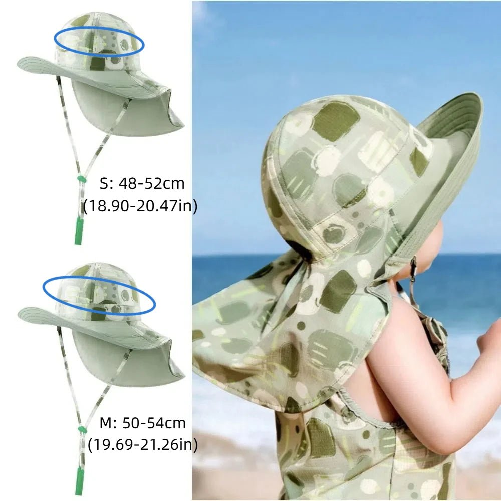 Korean Style Double Sided Kid Sunhat Shawl Attachment Large Brim Sand Beach Sun Hat UPF 50+ Anti - UV Children's Fisherman Hat - Avero