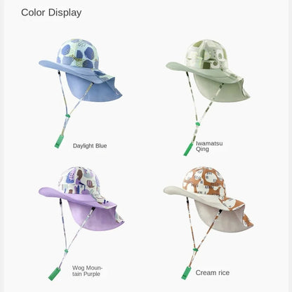 Korean Style Double Sided Kid Sunhat Shawl Attachment Large Brim Sand Beach Sun Hat UPF 50+ Anti - UV Children's Fisherman Hat - Avero