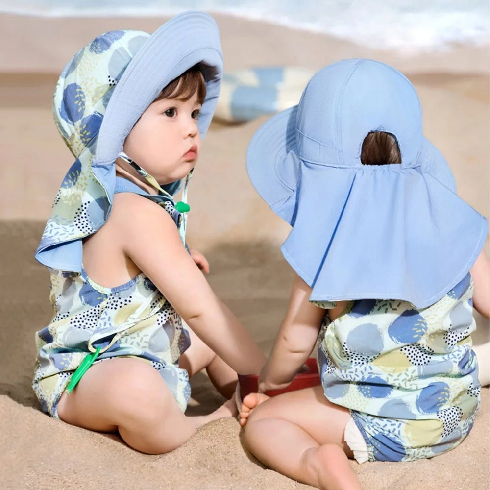 Korean Style Double Sided Kid Sunhat Shawl Attachment Large Brim Sand Beach Sun Hat UPF 50+ Anti - UV Children's Fisherman Hat - Avero