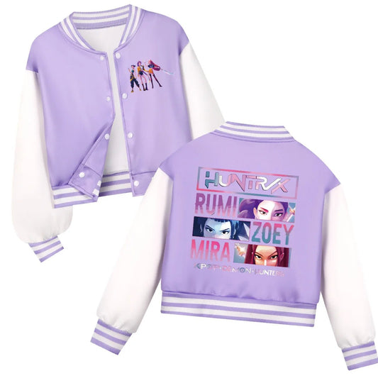 KPop Demon Hunters Kids Baseball Uniform Girls Boy Fashion Casual Jacket Outerwear Children's Clothing Movie Fans Gift Girl Tops - Avero