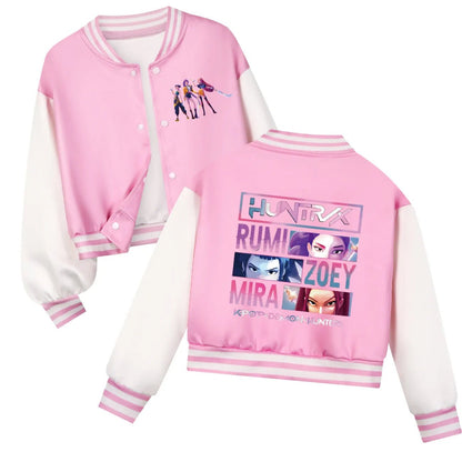 KPop Demon Hunters Kids Baseball Uniform Girls Boy Fashion Casual Jacket Outerwear Children's Clothing Movie Fans Gift Girl Tops - Avero