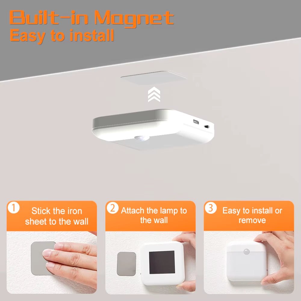 LED Motion Sensor Light Wireless LED Night Light Type C Rechargeable Night Light Cabinet Wardrobe Lamp Staircase for Kitchen LED - Avero