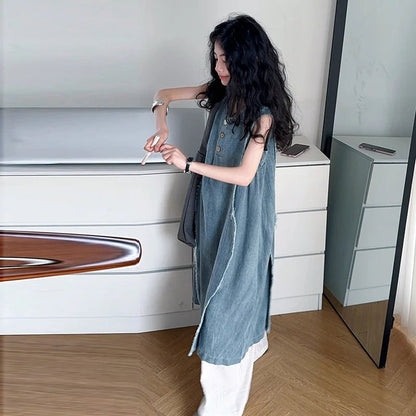 Loose Style Kids Luxury Summer Denim Dresses for Teenage Girl High Fashion Street Outfits Children Casual Sleeveless Jeans Dress - Avero