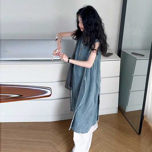 Loose Style Kids Luxury Summer Denim Dresses for Teenage Girl High Fashion Street Outfits Children Casual Sleeveless Jeans Dress - Avero