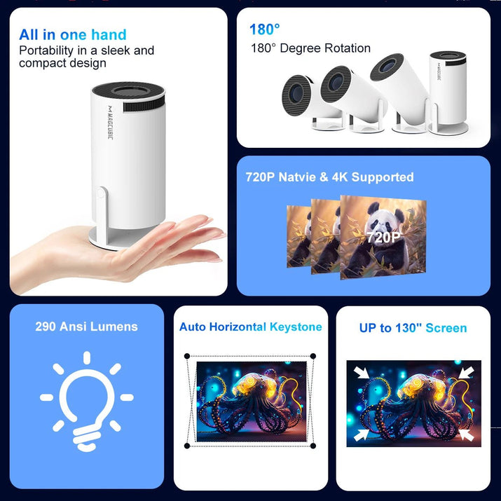 Magcubic Projector HY300 Pro 4K Android 11 Dual Wifi6 290ANSI Allwinner H713 BT5.0 1080P 1280*720P Home Cinema Outdoor Projetor - Avero