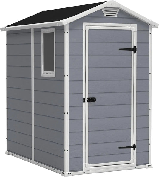 Manor 4x6 Resin Outdoor Storage Shed Kit - Perfect to Store Patio Furniture, Garden Tools Bike Accessories, Beach Chairs and Lawn - Avero