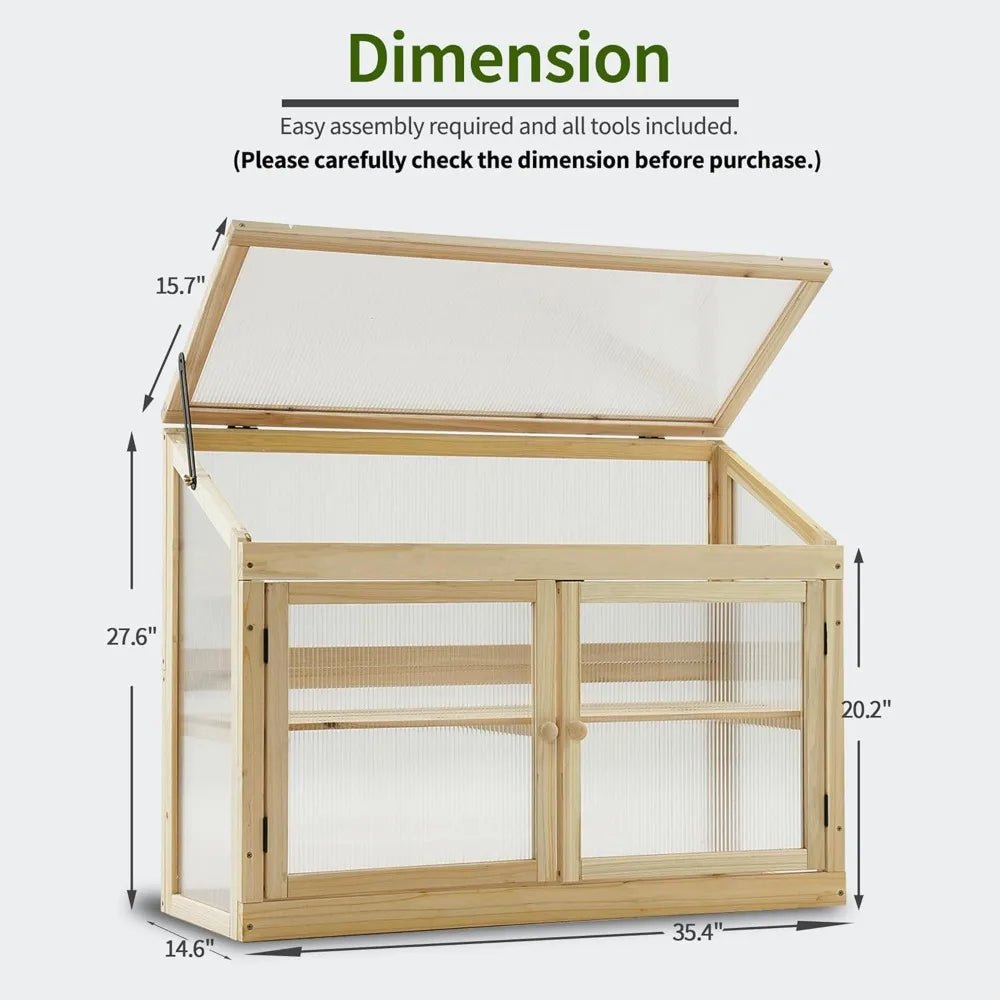 MCombo 2 - Tier Wooden Cold Frame Garden Greenhouse Raised Flower Planter Shelf Bed Protection 6057 - 0160 (Natural) - Avero