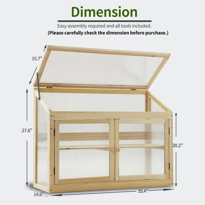 MCombo 2 - Tier Wooden Cold Frame Garden Greenhouse Raised Flower Planter Shelf Bed Protection 6057 - 0160 (Natural) - Avero