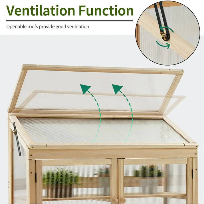 MCombo 2 - Tier Wooden Cold Frame Garden Greenhouse Raised Flower Planter Shelf Bed Protection 6057 - 0160 (Natural) - Avero