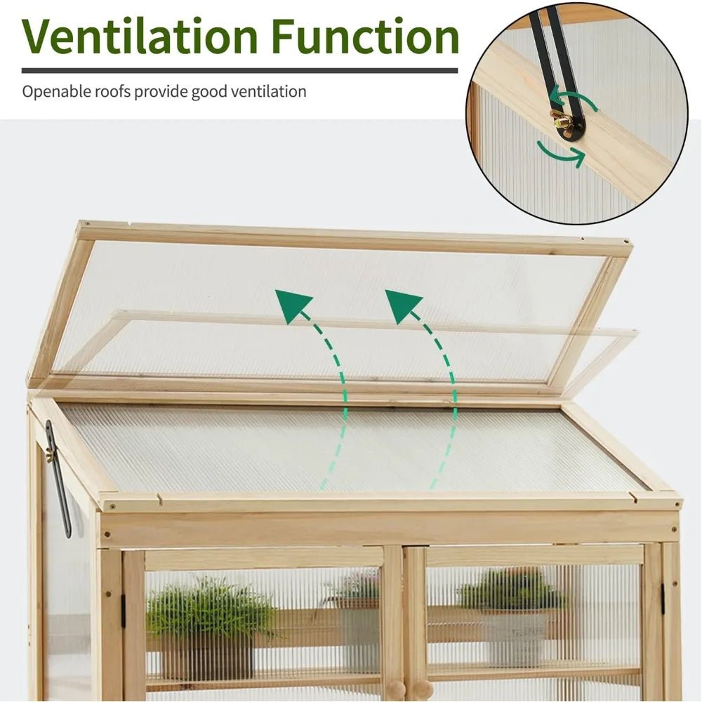 MCombo 2 - Tier Wooden Cold Frame Garden Greenhouse Raised Flower Planter Shelf Bed Protection 6057 - 0160 (Natural) - Avero