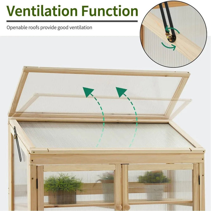 MCombo 2 - Tier Wooden Cold Frame Garden Greenhouse Raised Flower Planter Shelf Bed Protection 6057 - 0160 (Natural) - Avero
