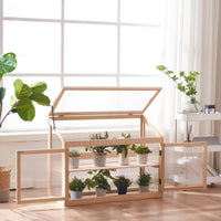 MCombo 2 - Tier Wooden Cold Frame Garden Greenhouse Raised Flower Planter Shelf Bed Protection 6057 - 0160 (Natural) - Avero