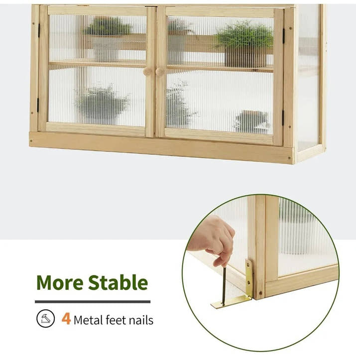 MCombo 2 - Tier Wooden Cold Frame Garden Greenhouse Raised Flower Planter Shelf Bed Protection 6057 - 0160 (Natural) - Avero