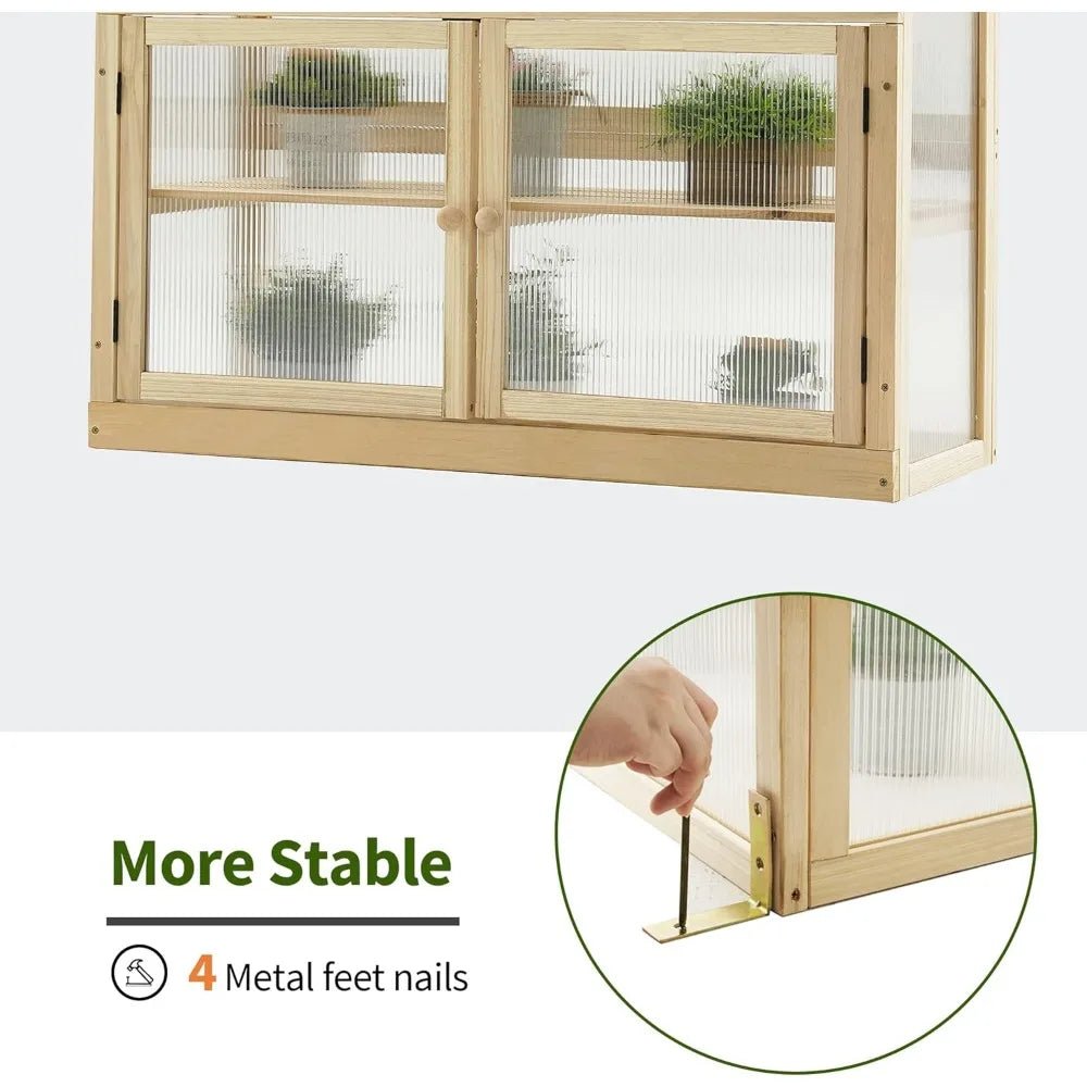 MCombo 2 - Tier Wooden Cold Frame Garden Greenhouse Raised Flower Planter Shelf Bed Protection 6057 - 0160 (Natural) - Avero