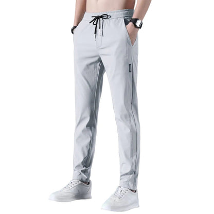 Men Fast Dry Stretch Pants Ice Silk Trousers Solid Color Mid - Waist Loose Breathable Straight - Leg Casual Pants Thin Sports Pants - Avero