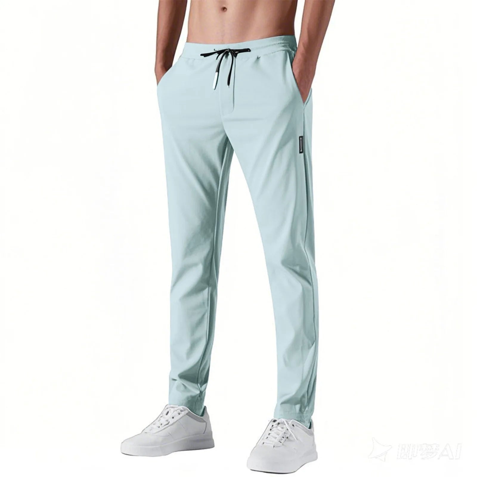 Men Fast Dry Stretch Pants Ice Silk Trousers Solid Color Mid - Waist Loose Breathable Straight - Leg Casual Pants Thin Sports Pants - Avero