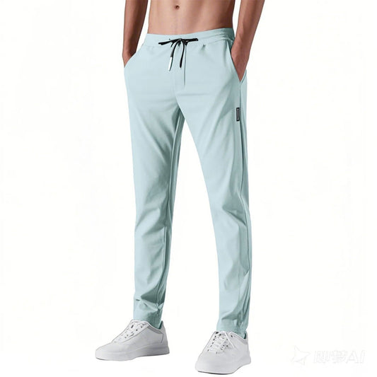 Men Fast Dry Stretch Pants Ice Silk Trousers Solid Color Mid - Waist Loose Breathable Straight - Leg Casual Pants Thin Sports Pants - Avero