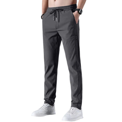 Men Fast Dry Stretch Pants Ice Silk Trousers Solid Color Mid - Waist Loose Breathable Straight - Leg Casual Pants Thin Sports Pants - Avero