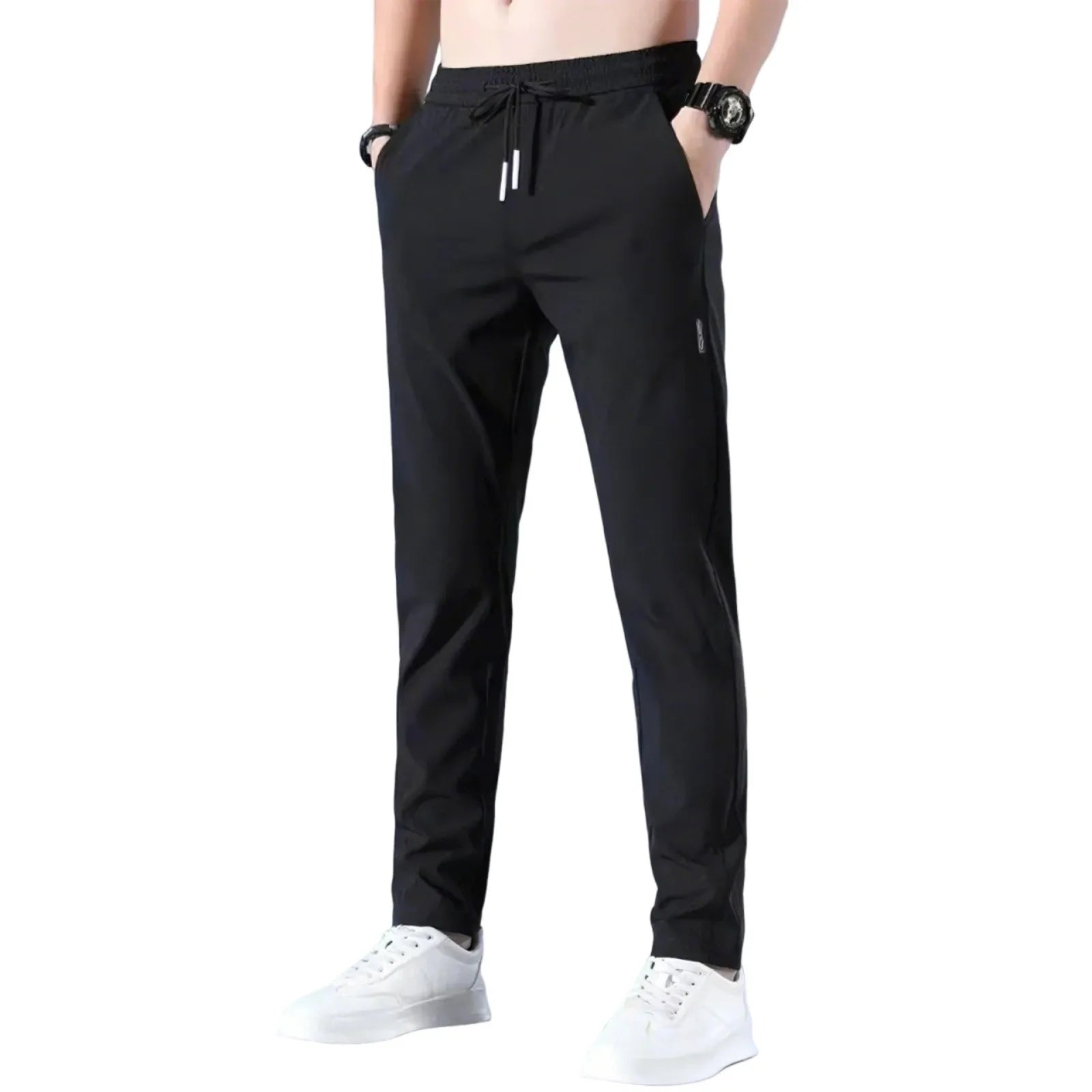 Men Fast Dry Stretch Pants Ice Silk Trousers Solid Color Mid - Waist Loose Breathable Straight - Leg Casual Pants Thin Sports Pants - Avero