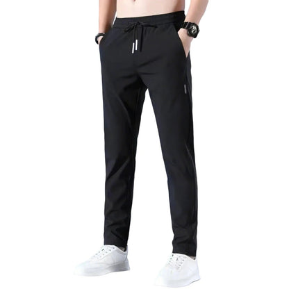 Men Fast Dry Stretch Pants Ice Silk Trousers Solid Color Mid - Waist Loose Breathable Straight - Leg Casual Pants Thin Sports Pants - Avero