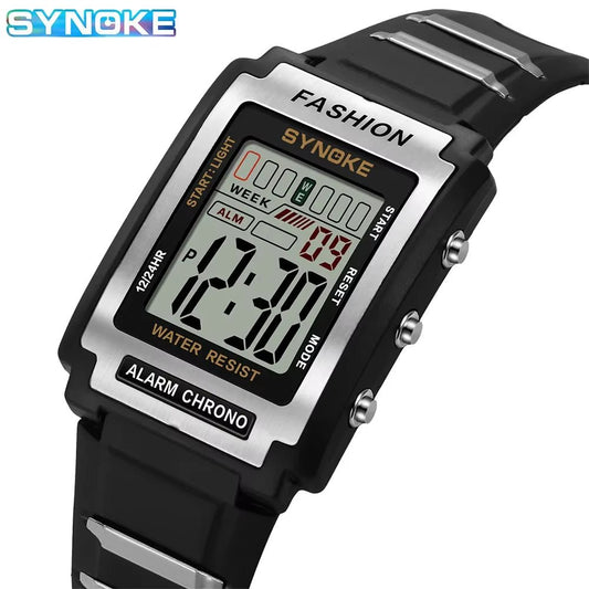 Men Rectangular Sports Electronic Watch Waterproof 50M Night Light Large Screen Alarm Clock Trend Retro Style - Avero