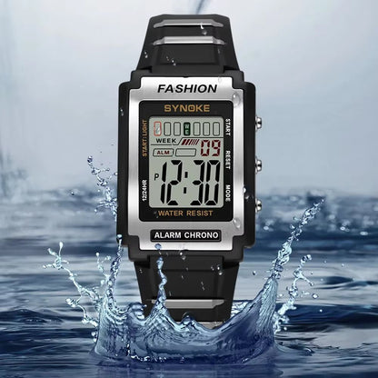Men Rectangular Sports Electronic Watch Waterproof 50M Night Light Large Screen Alarm Clock Trend Retro Style - Avero